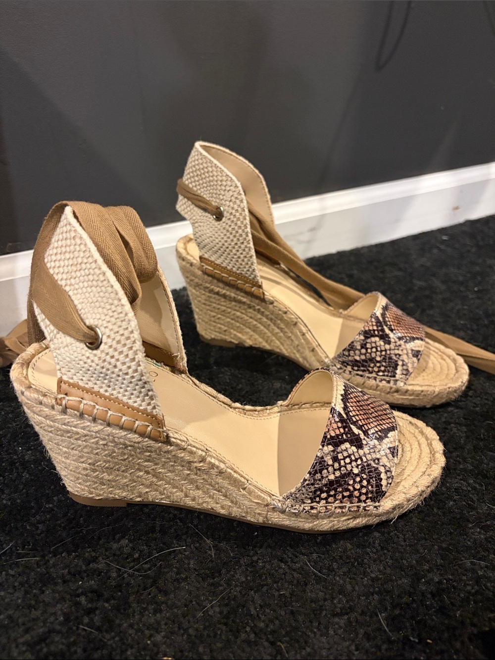 Neutral Espadrille Wedges with Snakeskin Toe
